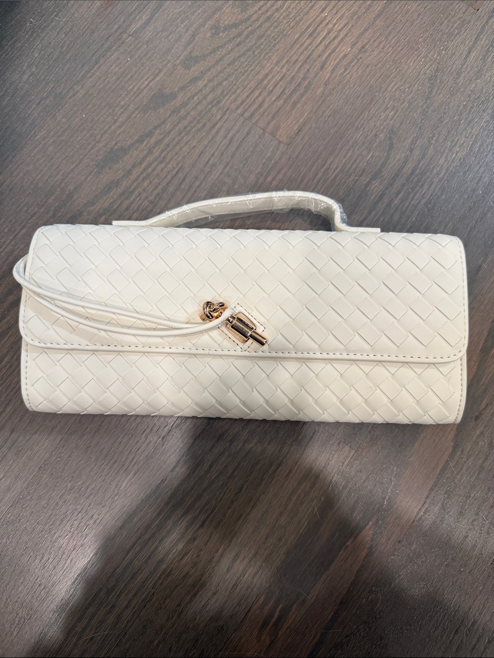 Woven Cream Women's Clutch Bag with Top Handle